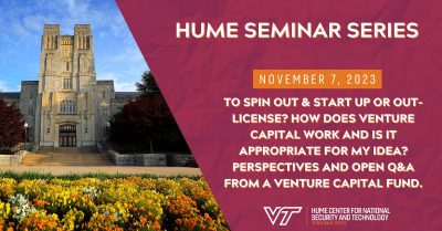 Hume Seminar Series: To spin out & start up or out-license? How does venture capital work and is it appropriate for my idea? Perspectives and open Q&A from a venture capital fund.